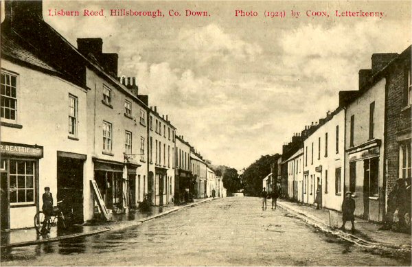 Lisburn Street Hillsborough on a 1924 Postcard by Coon, Letterkenny 