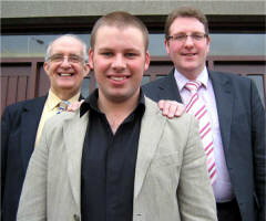 Pastors - Norman Christie (left) and Roy Johnston (right) pictured with Gareth (Spud) Murphy � Youth Worker and Evangelist from Crown Jesus Ministries, who was guest speaker at the United Service in Lisburn City Elim Pentecostal Church last Sunday morning.