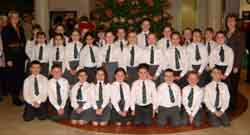 Angela Campbell - Conductor (left) and accompanist Joan Shields (right) pictured with Meadow Bridge Primary School Choir at the 2006 Carols in the City Concert in the Lagan Valley Island on Wednesday 13th December.