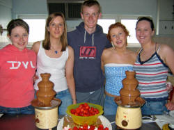 L to R: Stephanie Lewis, Carol Lewis, Jason Moore, Ruth Lewis and Gilly Culbert were in charge of the Yummy Chocolate Fountain at Aghalee Parish Fair on Saturday 10th June.