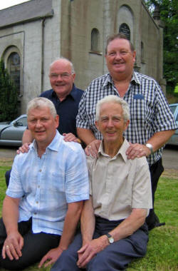 Pictured against the picturesque backdrop of Kilwarlin Moravian Church on Saturday 10th June is �Last of the Summer Wine� members George Banks - Compo and Billy Gibson (back row) and seated at the front - Brian Thompson and Billy Hoey. 