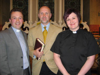 Guest speaker Roy Walker pictured with the Rev. Paul Dundas (left) and the Rev. Dianne Matchett at an Evangelistic Service in Christ Church Parish, Lisburn on Sunday 30th April.