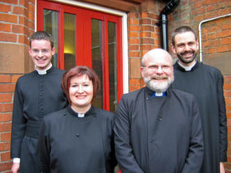 The four newly ordained Priests pictured at a Service of Ordination in Lisburn Cathedral on Sunday 18th June.  L to R:  (front) The Revd Diane Matchett - Christ Church Parish, Lisburn and the Revd Dr Robert Cotter - Mossley Parish.  (back)  the Revd Niall Sloane - Agherton Parish, Portstewart and the Revd Andrew Ker - Parish of Larne and Inver with Glynn and Raloo.