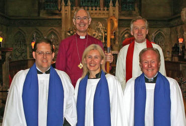 Pictured following their commissioning as Diocesan Layreaders in St Peter�s Church, Belfast, on St Peter�s day, Thursday 29th June are L to R: (front row) Johnny McLoughlin, Elizabeth Sloan and Tony Hall.  Included in the photo are (back row) Bishop Alan Harper and the Revd Charles McCollum.