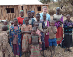 Kerri Cunningham pictured with some Kenyan children at St. Patrick�s Church, Kajiado, which Kerri helped to build.