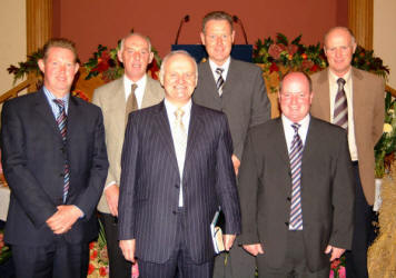 The Rev William McCrea and the Rev Thomas Martin pictured at the Harvest Thanksgiving service in Lisburn Free Presbyterian Church last Saturday evening.  Included in the photo is elders L to R: Noel Thompson, Samuel Collins, Eric Graham - Clerk of Session and Donald Managh.