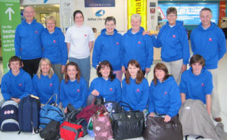 Members of Ballinderry Parish Church pictured at Belfast City Airport on Sunday 6th August as they begin their journey to Ethiopia.  L to R: (back row) Canon Ernest Harris, Ray Harris, Valerie Ellis - Crosslinks, Heather Tuft, Sandra Livingstone, Mona Thomas and Paul Hendron. (front row) Michael Hendron, Jill Hendron, Jenna Boyd, Melinda Steele, Susanna Tuft, Rae Gamble and Kenny Clements