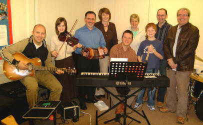 Musicians and vocalists that led the praise at morning worship in Lambeg Baptist Church last Sunday.  L to R: Andrew Rowlands, Hannah Rowlands, George Allen, Sandra Adair, Paul McComiskey (at keyboard), Liz Murdock, Philip McComiskey, Lesley McCluskey and David Black (powerpoint).