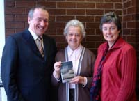 Mrs Margaret Leahy is pictured helping to launch book a book entitled �The Hand of God� written by her husband, the late Rev Professor Fredrick Leahy.  Included in the photo are the Rev Professor Robert McCollum, minister of Lisburn Reformed Presbyterian Church and his wife Sandra.