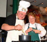 Billy Bittle shows �The Real Way to Cook� at a cookery demonstration in Railway Street Presbyterian Church on Thursday 23rd November.  Looking on is Bridghe Reilly (LMC cookery demonstrator).