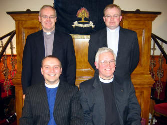 Ministers from five Maze area churches that took part in the joint Palm Sunday evening service in Maze Presbyterian Church.  L to R: (front) The Rev William Henry - Maze Presbyterian and the Rev. Robert Wallace - Priesthill Methodist.  (back row) The Rev. Peter Galbraith - St. Matthews and the Rev. David Pierce - St. James and St. Johnï¿½s.