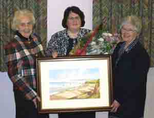 Mrs Maje Sinclair, who was Vice President of Ballycairn PWA for over 32 years is pictured with Mrs Anne Gowdy (left) and Miss Gillian McBride at a Farewell and Presentation Evening in Ballycairn Presbyterian Church last Thursday (29th March) to mark the retirement of Maje's husband, the Rev Victor Sinclair. Missing from the photo is Mrs Elizabeth Walker - Vice President, who presented Mrs Sinclair with a gift on behalf of Ballycairn PWA.