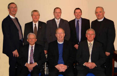 Church elders and committee members pictured at the Installation Service for the Rev Dr Fred Greenfield in Dunmurry Free Presbyterian Church last Thursday evening (25th January).  L to R: (seated) Robert Black (elder), Rev Dr Fred Greenfield and Robin Eccles (elder).  (back row) Rev Alan Smylie, Alan Wasson, Deryck Moore (elder), Stephen Brown and Rev Dr Stanley Barnes.