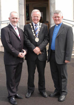 Pictured at morning worship in Legacurry Presbyterian Church on Sunday 20th May are L to R: The assistant minister, the Rev Ken Nelson, the Mayor - Councillor Trevor Lunn and the minister, the Rev Bobby Liddle. (Photo by Aaron McCracken).