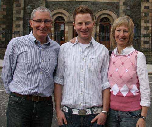 Johnny Wales pictured with his parents Dr Ian and Hazel Wales at Railway Street Presbyterian Church last Sunday morning. 