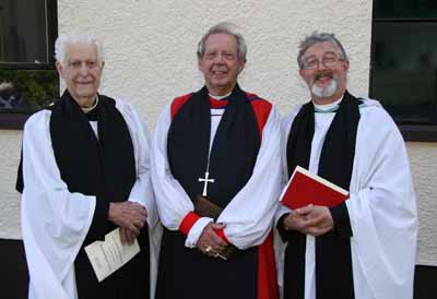 Dean Norman Barr (former rector), Rt Rev Dr Samuel Poyntz (former Bishop of Connor) and the Rev John Budd (present rector) pictured at a Service of Thanksgiving in St Andrew's Church Hall, Colin on Sunday afternoon 10th June.