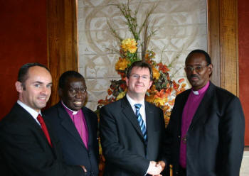 L to R:  Mr Alex Easton MLA, The Most Revd Fidele Dirokpa (DR Congo), Mr Jeffrey Donaldson MLA MP and the Most Revd Bernard Ntahoturi (Burundi).