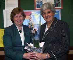 Guest speaker Mrs Margaret Crawford - All-Ireland President of Mothers? Union receives a gift from Sandra Goffe - Branch Leader, Eglantine (left) at the Lisburn Area Mothers? Union service in All Saints? Eglantine on Tuesday 9th October.
