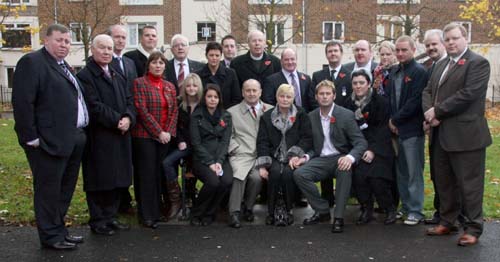 At the dedication of a memorial bench to the late Councillor Stephen Moore at Seymour Hill last Sunday morning are Stephen's parents Jim and Marlene Moore, members of the Moore family circle and some of his many friends from Lisburn City Council.  Included in the photo are the Rev Dr Fred Greenfield (Minister of Dunmurry Free Presbyterian Church) and the Rev Thomas Martin (Minister of Lisburn Free Presbyterian Church) who conducted the service.