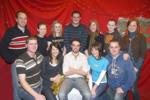 Young people from C.A.T.C.H. (Christ At The Centre Here) pictured following the switch-on of the Christmas tree lights in Drumbo. (front row) Chris Gregg, Anna Trimble, Chris Gardiner, Jill Maginnis and Jonathan Todd. (back row) Jeremy Trimble, Ruth Trimble, Jaynie Tougher, Bill McCord, Esther Boreland, Emma Byrne and Julie-Ann Todd.
