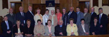 Joe Lockhart (left at front) and Iris Sleator (fifth from left at front) and some of the (mostly 1950s) past pupils.