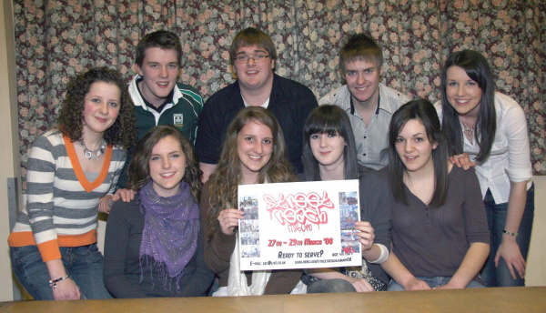 At the launch of Street Reach Lisburn 08 are L to R: (front row) Abigail Graham, Holly Pedlow, Ciara Taggart, And Lindsay Hamilton. (back row) Megan Gillespie, Stuart Bell, Brian Fair, Johnny Mills and Hannah Jess.