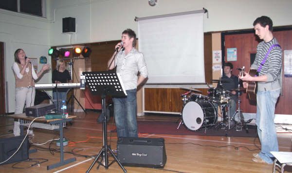 Johnny Mills and the band led the lively praise at the launch of Street Reach Lisburn 08.