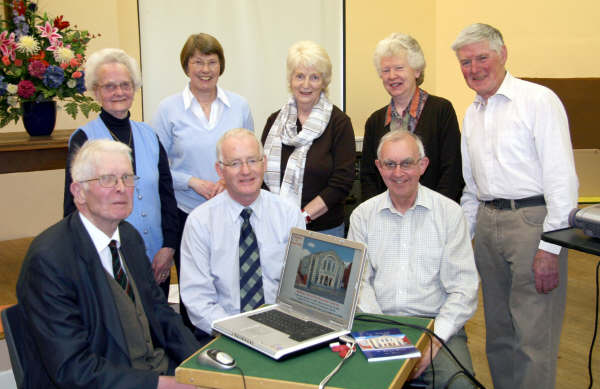 At a powerpoint presentation giving a brief 150 year history of Railway Street Presbyterian Church on Thursday 24th April are L to R: (seated at computer) Victor Hamilton, Rev Brian Gibson and Gordon Lindsay (Clerk of Session). (back row) 422 group leaders - Vivienne Weir, Elizabeth Bridgett, Moya McLean, Heather Henry and George Toombs.