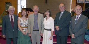 L to R: Rev Robert Wallace (Retired minister of Dromore and Priesthill), Ms Angela Sofley (Lay Pastoral Assistant), Rev Clive Webster, Mrs Lesley Webster, the Rev Brian Anderson (Circuit Superintendent) and the Rev Dr Edmund Mawhinney (Assisting Retired Minister � Magheragall and Broomhedge).