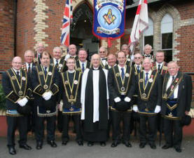Lisburn Royal Black District Chapter No 1 pictured at the Relief of Derry service in Christ Church. L to R: (front) Colin Preen (District Registrar), Sir Knt David Burleigh (Worshipful District Master), Rev David McCarthy (District Chaplain) Rev John Pickering (Former rector of Drumcree), Sir Knt Matthew Tinsley (Deputy District Master), Sir Knt Edward Carson (District Treasurer) and Sir Knt Eric Gamble (Past District Master).