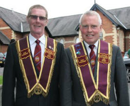 Worshipful Bros Eddie Moore and Desmond Brownlee, Past Presidents of Apprentice Boys of Derry, No Surrender Club, Lisburn Branch.
