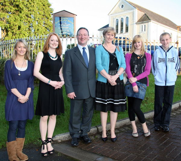 The Glasgow family. L to R: Sarah, Kathryn, Rev Gary Glasgow, Mrs Zoe Glasgow, Lydia and Jonathan.