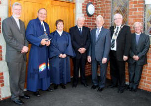 At the official opening of a new hall at Glenavy Methodist Church last Saturday afternoon (12th September) are L to R: Rev David Clements (District Superintendent), The Rev Donald Ker (President of the Methodist Church in Ireland), Rev Elizabeth Hewitt OBE, Alan Ross, Randal Stewart, Councillor Allan Ewart (Lisburn Mayor) and Rev David Mullan (Rank Trust).