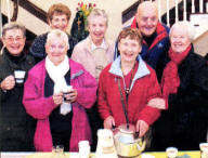 Serving refreshments in First Lisburn Presbyterian Church following the short act of worship are L to R: Joan Parks, Eileen Kidd, Enez Price, Molly Wilson, Heather Middleton, Neville Kidd and Joan McKeown.