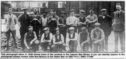 This photograph taken in 1928 shows of the workers in the Lisburn Gas Works. If you can identify anyone in the photograph please contact Julie-Ann Spence at the Ulster Star on 9267 9111. US51-714Sp