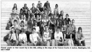 Friends' pupils' on their recent trip to the USA, sitting on the steps of the Federal Courts of Justice, Washington, D.C. US17-745SP