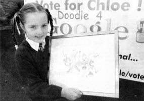 Chloe McAdam holding her Google doodle