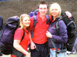 Jamie Elwood, Patrick Black and Stacey Arnott preparing to leave on their Duke of Edinburgh Gold Award expedition to the Pyrenees. US27-727SP