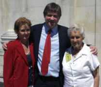 Basil McCrea MLA pictured with Elsie Vance and Gwen McWilliams on the veranda.