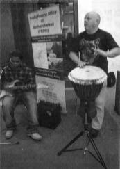 Some entertainment at the "Ulster and Slavery' exhibition at Lisburn Library US5007-402PM Pic by Paul Murphy