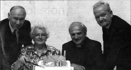 Marking the parish's 130th anniversary in May 1991 - Jim Neill, Honorary Treasurer, Mrs Mary Gillian, Archbishop Robin Eames and Canon John Nolan.