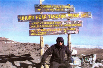 Kevin Palmer at the top of Kilimanjaro
