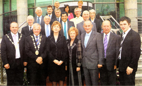 Members of Lisburn City Council welcoming President Mary McAleese and Mr McAleese to Lagan Valley Island on her visit this week.
