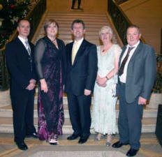 Base drummer John Stewart pictured with his wife Marianne, parents Kathleen and Irvine and Lagan Valley MP Jeffrey.