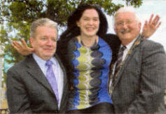 Alpha Programme Chairman, Frank McGlone (left) and Councillor Ronnie Crawford, Mayor of Lisburn give a helping hand to Michaela Clarke from RSPB who were one of the first organisations to receive funding through the Alpha Programme .