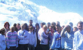Pupils at the summit of The Aiguille Du Midi viewing. Mont Blanc