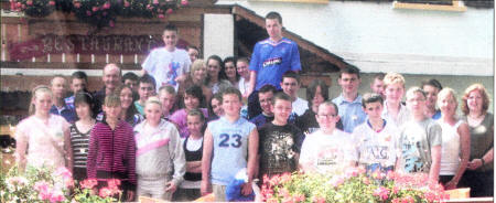 Pupils and staff outside their hotel in Notre Dame De Bellecombe.