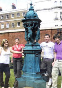 Wallace Sixth year pupil Rebecca Nelson, Natalie Taggart, Sam Hanna and Adam Gilpin at the Wallace fountain in Manchester Square, London.
