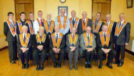Br Will MacRoberts (Worshipful Master) and members of Whitehill LOL 258 pictured at a meeting marking the centenary of Whitehill Orange Hall.