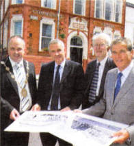 Pictured outside the newly refurbished Bridge Community Centre, Lisburn are The Right Worshipful the Mayor, Councillor James Tinsley; Assistant Director of Leisure Services, Mr Brian Mackey; Mr Victor Hamilton and Mr Cecil Kirkwood who officially opened the Bridge Community Centre in 1981.